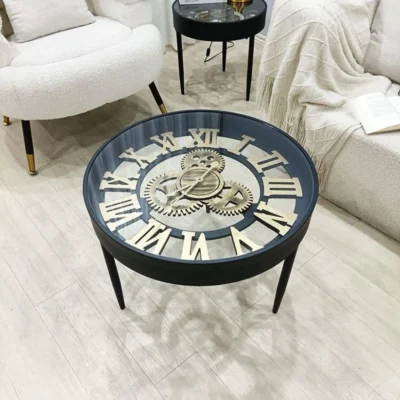 Clock Design Coffee Table Glass Top 62cm
