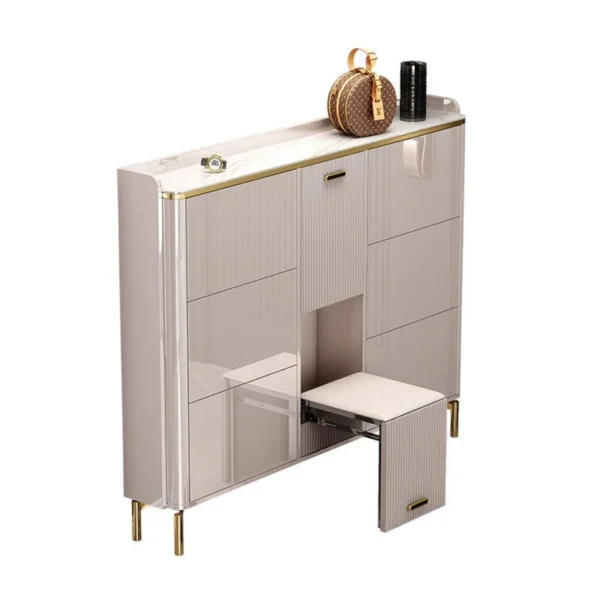 Latest Shoes Cabinet with Built-in Chair - Rock Slab Top - 160*24*126 - Gray - Image 4