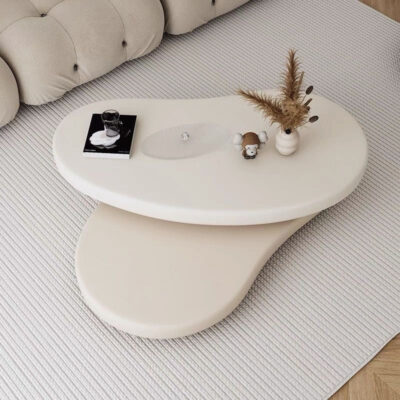 Modern Rotating Coffee Table – Two-Tier Oval Design, Minimalist Living Room Table with Swivel Top, Contemporary Furniture