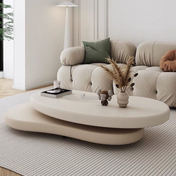 Modern Rotating Coffee Table – Two-Tier Oval Design, Minimalist Living Room Table with Swivel Top, Contemporary Furniture - Image 5