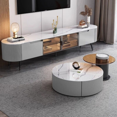 Modern Style Tv And Coffee Tables Set White 200Cm