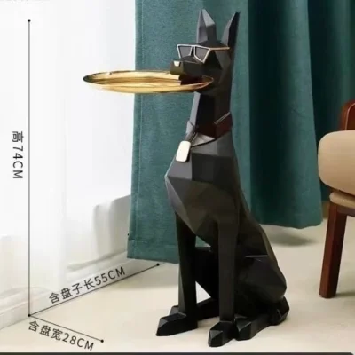 Geometric Dog-Shaped Key Tray & Coffee Table - Modern Resin Decorative Sculpture with Gold Tray - Unique Home Decor - Entryway Key Holder - and Side Table .