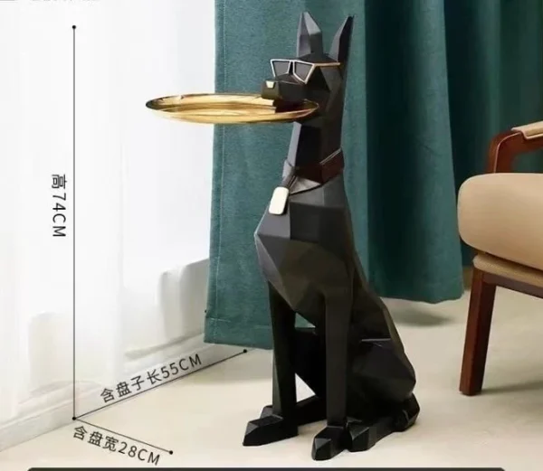 Geometric Dog-Shaped Key Tray & Coffee Table - Modern Resin Decorative Sculpture with Gold Tray - Unique Home Decor - Entryway Key Holder - and Side Table .