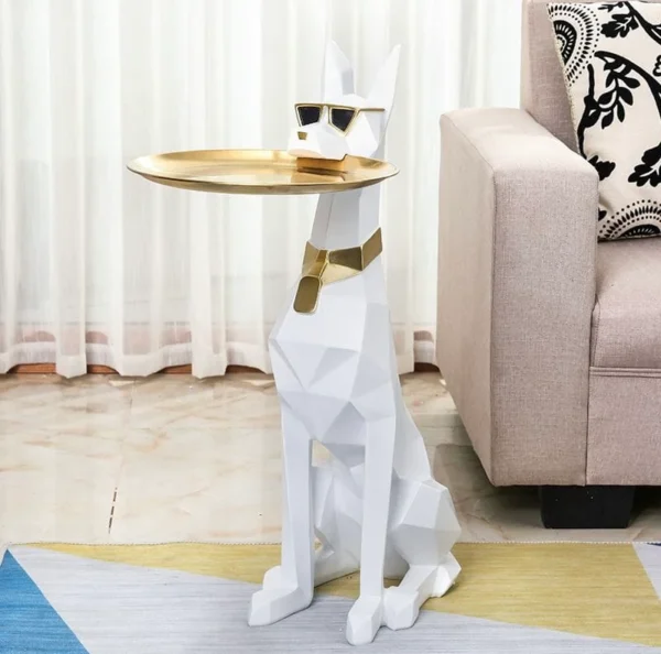 Geometric Dog-Shaped Key Tray & Coffee Table - Modern Resin Decorative Sculpture with Gold Tray - Unique Home Decor - Entryway Key Holder - and Side Table . - Image 2