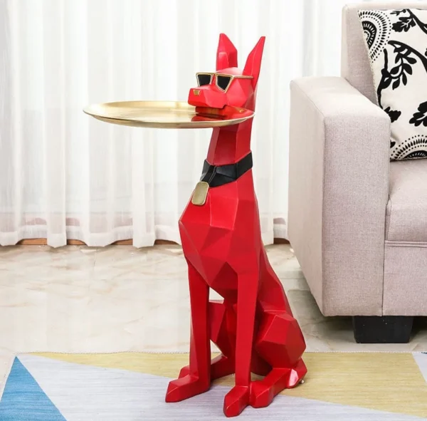 Geometric Dog-Shaped Key Tray & Coffee Table - Modern Resin Decorative Sculpture with Gold Tray - Unique Home Decor - Entryway Key Holder - and Side Table . - Image 3