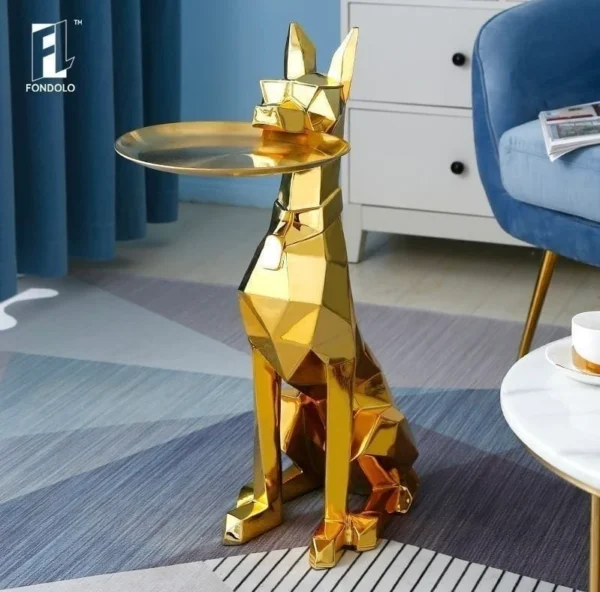 Geometric Dog-Shaped Key Tray & Coffee Table - Modern Resin Decorative Sculpture with Gold Tray - Unique Home Decor - Entryway Key Holder - and Side Table . - Image 4