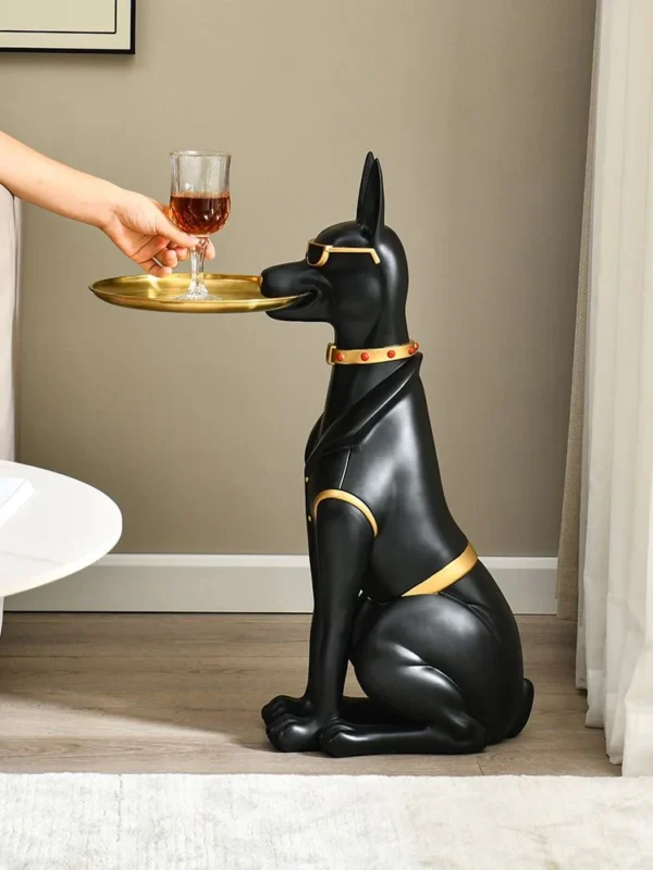 Luxury Dog Statue Key Tray Coffee Table - Decorative Resin Dog Figurine with Sunglasses - Multipurpose Key Holder, Side Table, or Snack Tray - Unique Home Decor for Living Room, Office