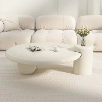 Round White Coffee Table with Light for Living room Salon.