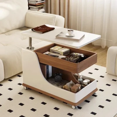 Side Table - Modern Rolling Storage Coffee Table