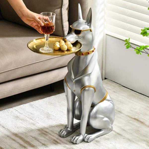 Luxury Dog Statue Key Tray Coffee Table - Decorative Resin Dog Figurine with Sunglasses - Multipurpose Key Holder, Side Table, or Snack Tray - Unique Home Decor for Living Room, Office - Image 2