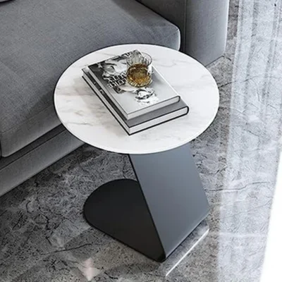 Side Table Round Sofa - Side Table Modern Marble Tabletop - Creative Corner Snack Table for Couch Bed Living Room Bedroom Small Space.