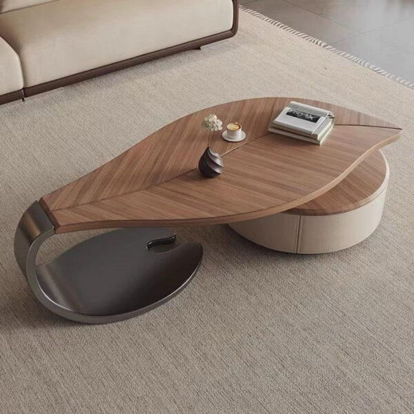 Solid Wood Coffee Table Leaf Shaped 140CM - Image 2