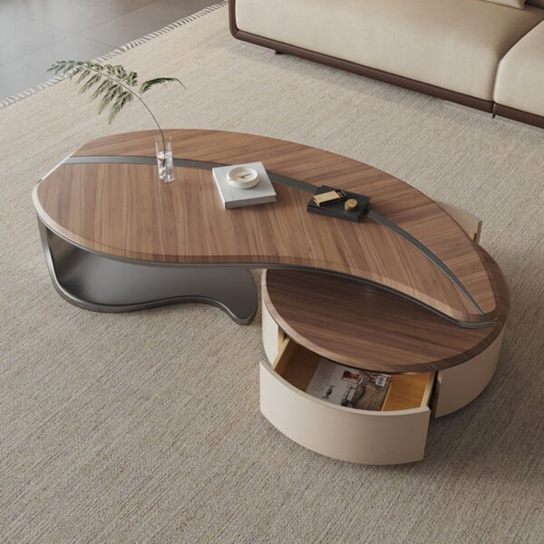 Solid Wood Coffee Table Leaf Shaped 140CM - Image 7