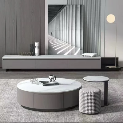 TV Table and Coffee Table Set - Rock Slate Top, Easy Assembly - Gray .