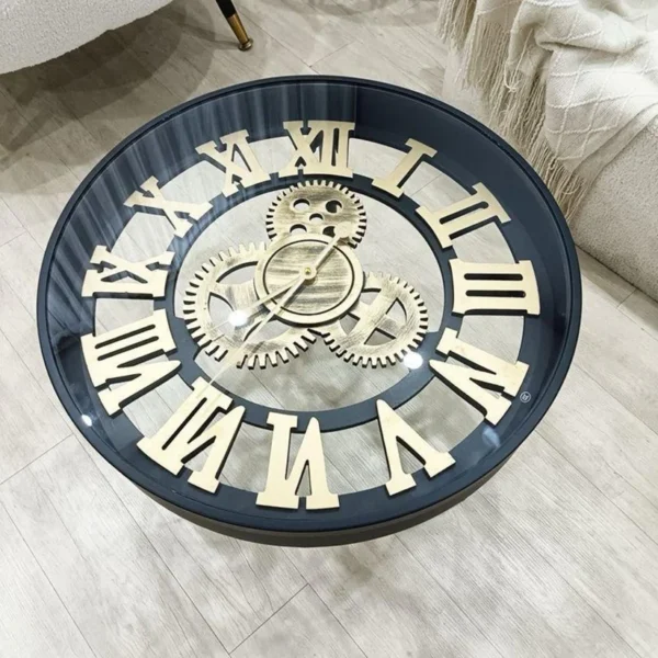 Clock Design Coffee Table Glass Top 62cm - Image 2