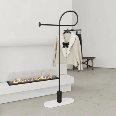 Modern 150cm Clothing Rack with Rock Slab Base – Sleek Metal Garment Hanger in Black & Gold for Home or Boutique Display"