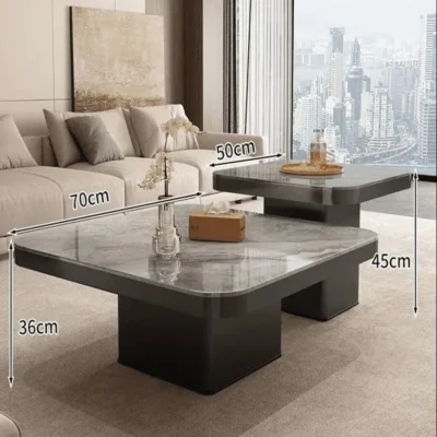 Coffee Tables Set Of Two - Marble Top- 70CM and 50CM - Black .