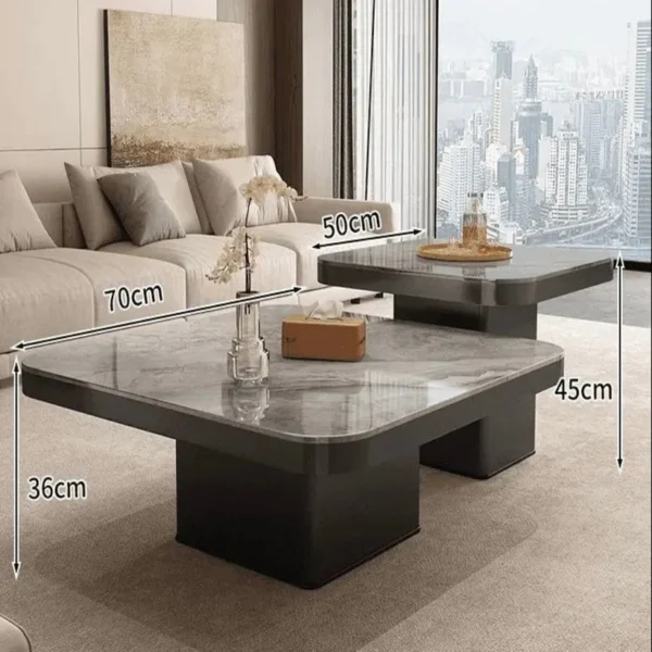 Coffee Tables Set Of Two - Marble Top- 70CM and 50CM - Black .