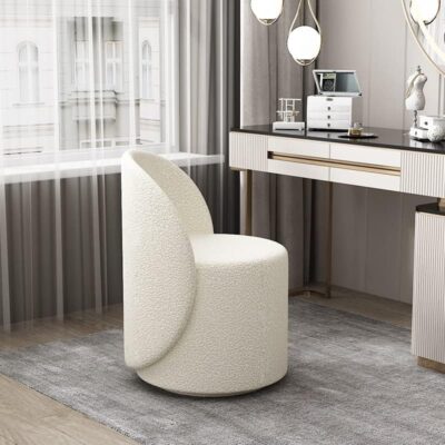 M+E16odern Bouclé Fabric Accent Chair - Upholstered Swivel Barrel Chair for Living Room, Bedroom, or Office - Small Space Furniture
