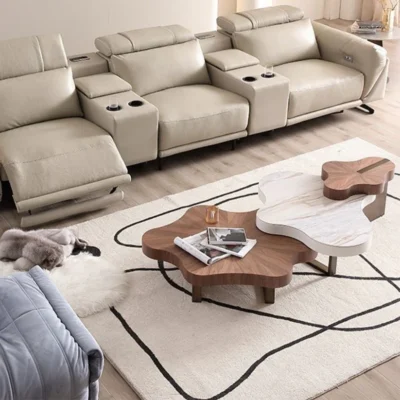 Elegant Trio: Modern Coffee Table Set - 160*100*40CM - Brown and White