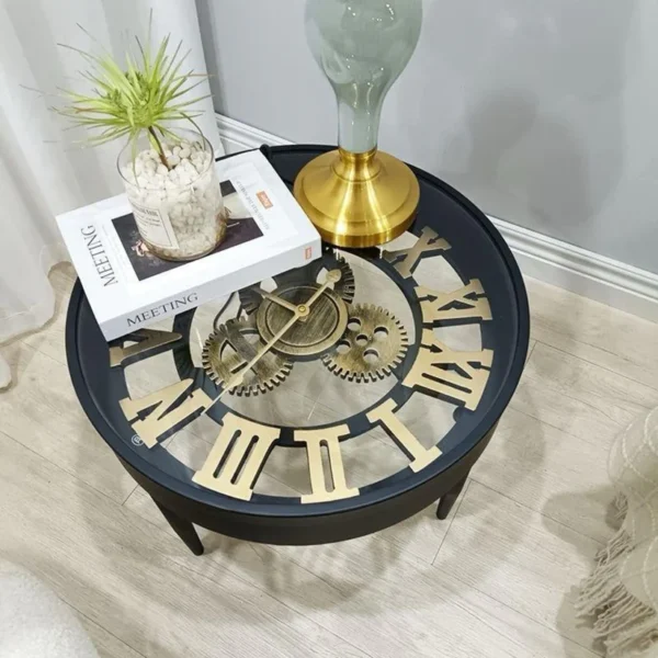 Clock Design Coffee Table Glass Top 62cm - Image 3