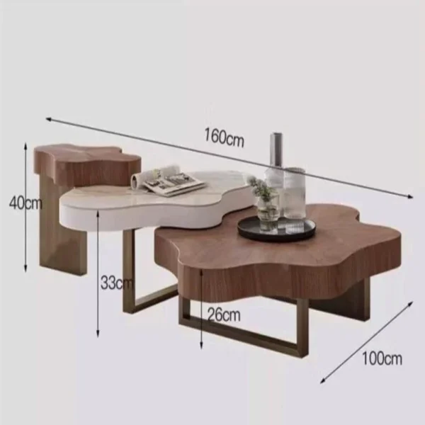 Elegant Trio: Modern Coffee Table Set - 160*100*40CM - Brown and White - Image 4