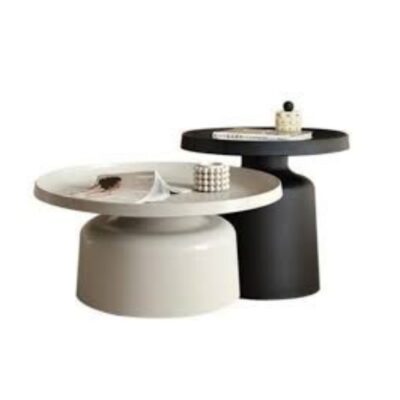 Modern Coffee Table Set - Metal Black And White Painted