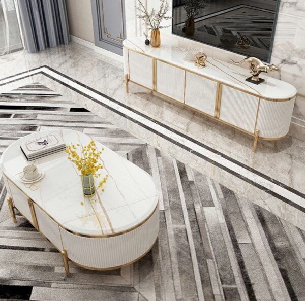Luxury Marble Coffee Table and TV Set with Gold Accents - Image 2