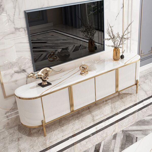 Luxury Marble Coffee Table and TV Set with Gold Accents - Image 3