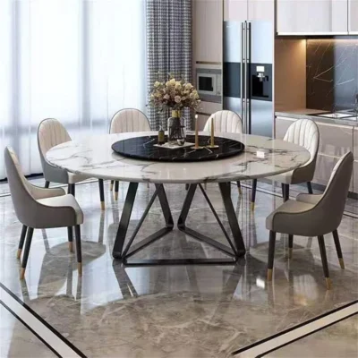 Luxury Round Marble Dining Table with 6 Chairs - Modern Design