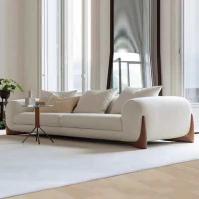 Luxury Sofa White With Wooden Legs 220cm