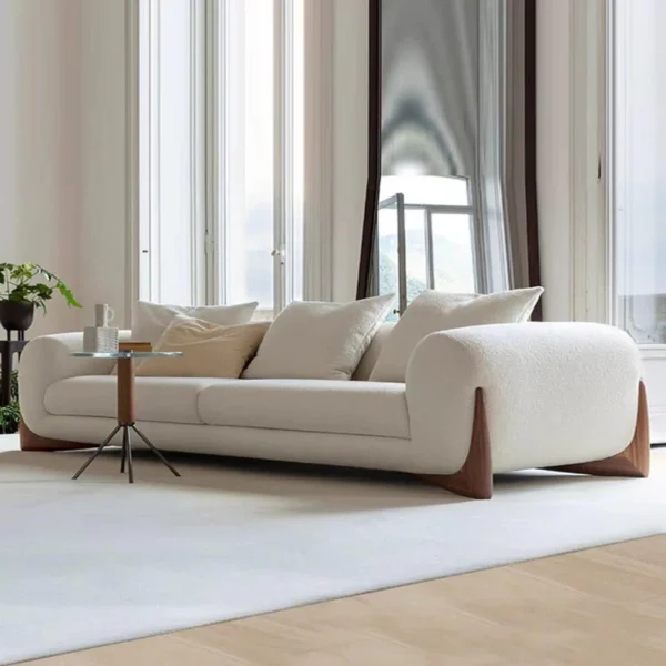 Luxury Sofa White With Wooden Legs 220cm