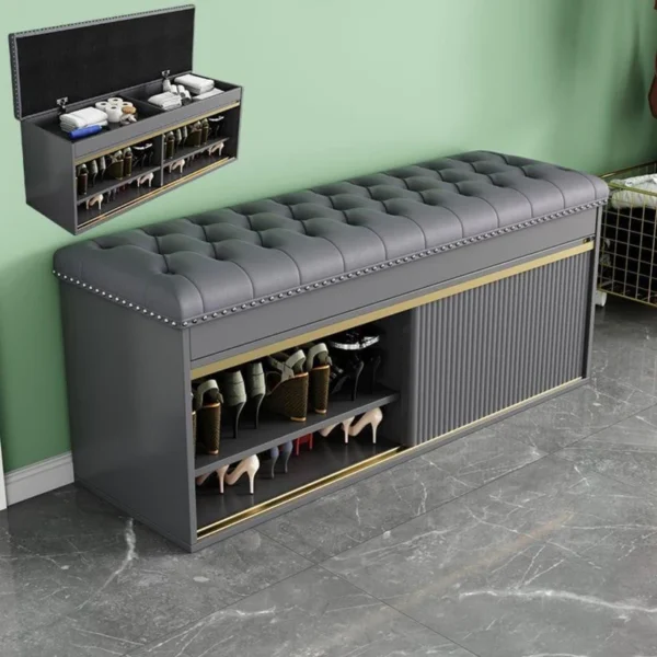 Shoe Storage Bench with Sliding Doors 180cm - Image 2