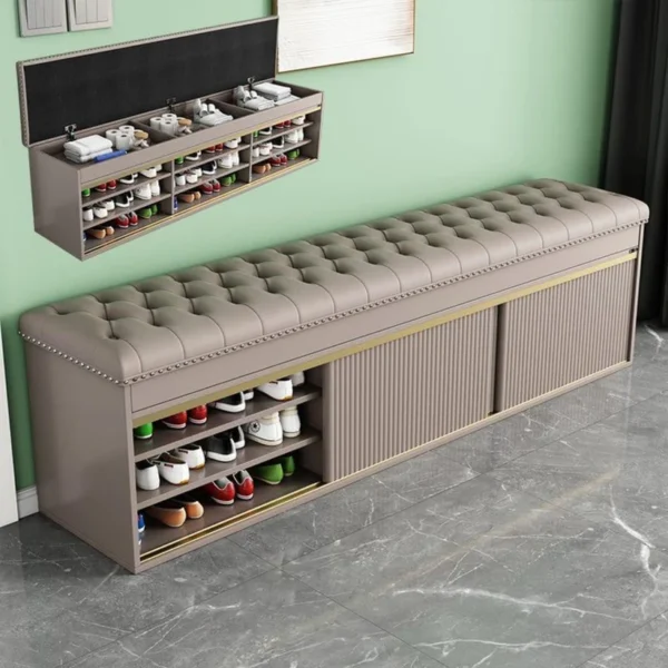 Shoe Storage Bench with Sliding Doors 180cm - Image 3