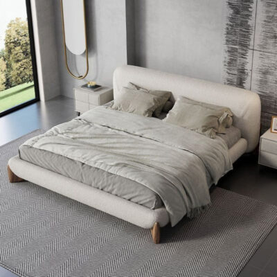 Luxury wool and wood bed - 180*200CM - White.