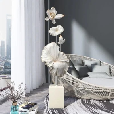 Elegant Modern Floral Sculpture for Home Decor - Flower Statue , - 150CM - White .