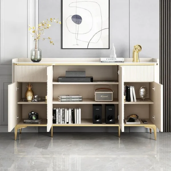 Console Table - Wood with Marble Top - White - Image 6
