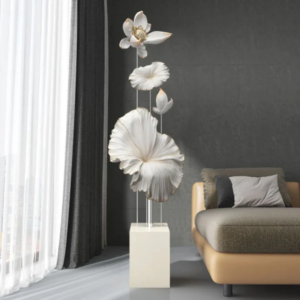 Elegant Modern Floral Sculpture for Home Decor - Flower Statue , - 150CM - White . - Image 2