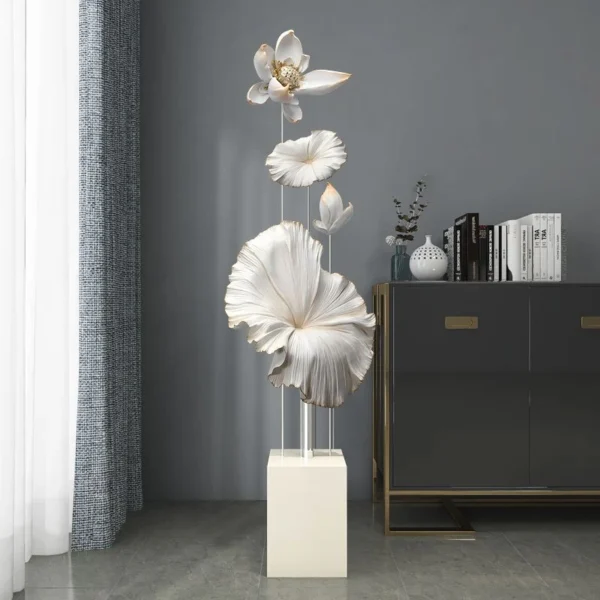 Elegant Modern Floral Sculpture for Home Decor - Flower Statue , - 150CM - White . - Image 3