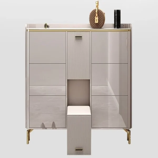 Latest Shoes Cabinet with Built-in Chair - Rock Slab Top - 160*24*126 - Gray - Image 2