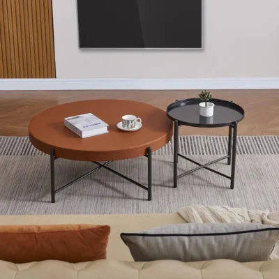 Coffee table - Side Table - Black and Brown .