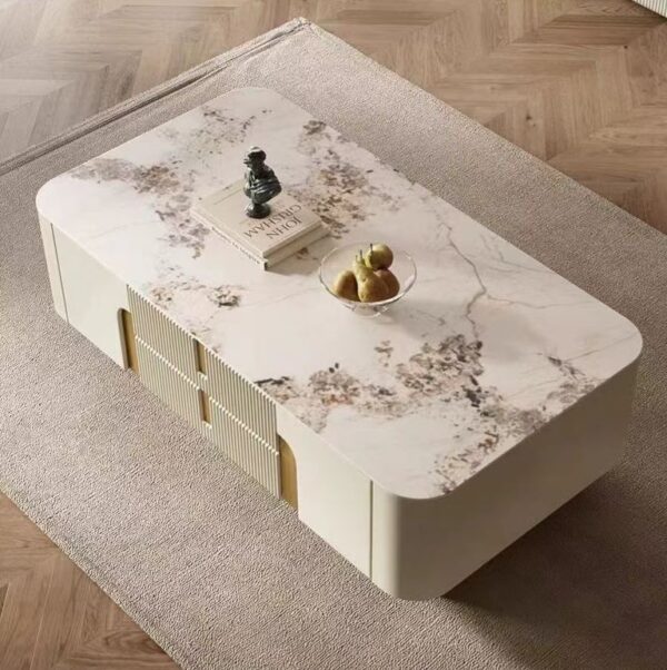 Modern Luxury Tv And Coffee Tables Set Beige And Golden Accent 180Cm - Image 7