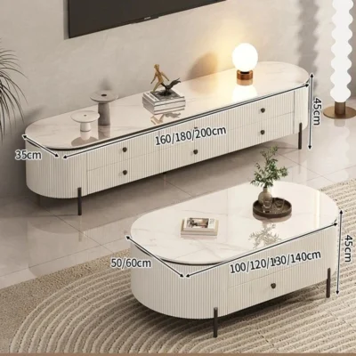 Modern Marble Top Coffee Table and TV Set