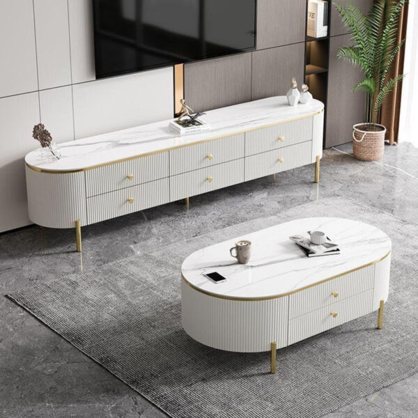 Modern Marble Top Coffee Table and TV Set - Image 2