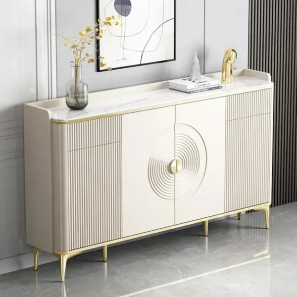 Console Table - Wood with Marble Top - White - Image 5
