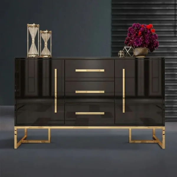 Console Table Black With Matt Gold Accent 150Cm - Image 8