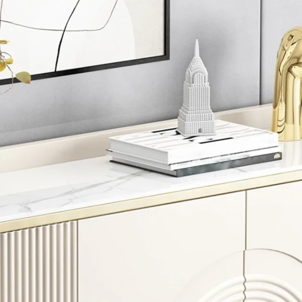 Console Table - Wood with Marble Top - White - Image 6