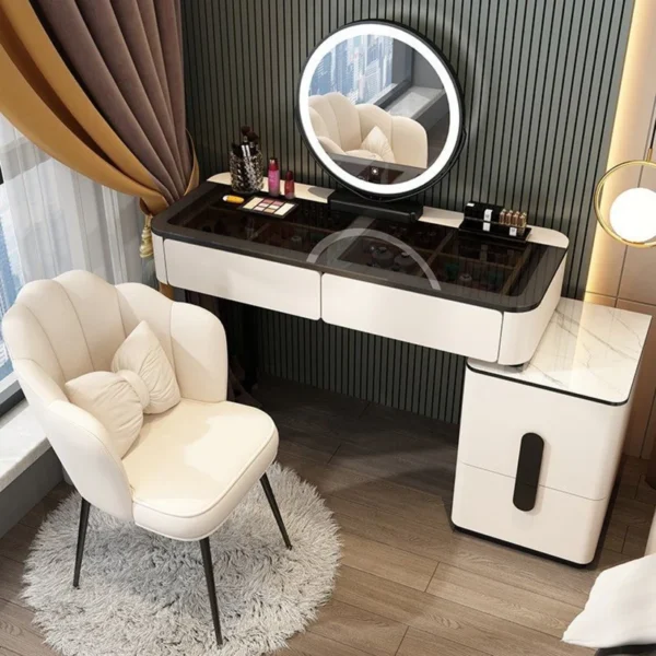 Vanity Table - Dressing Table With LED Mirror and Chair - Glass Top 120cm - Image 13