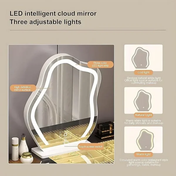 Elegant Modern Vanity Table with LED Mirror & Storage - Image 3