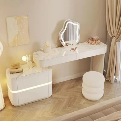 Elegant Modern Vanity Table with LED Mirror & Storage